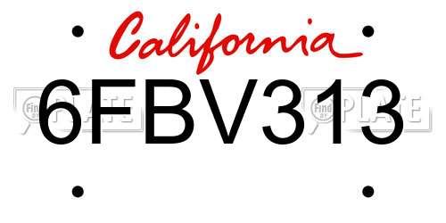 6FBV313 California License Plate