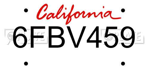 6FBV459 California License Plate