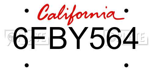 6FBY564 California License Plate