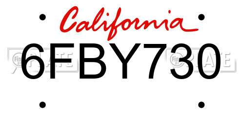 6FBY730 California License Plate