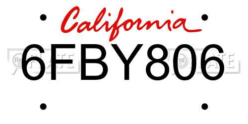 6FBY806 California License Plate
