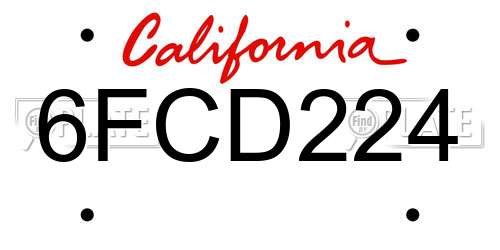 6FCD224 California License Plate