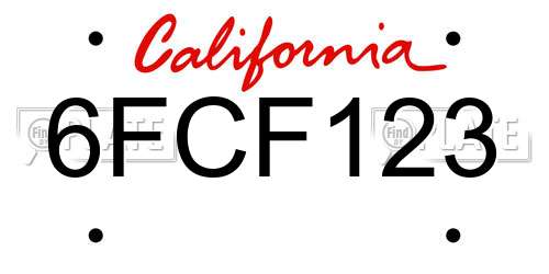 6FCF123 California License Plate