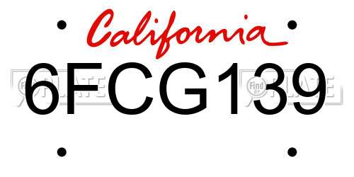6FCG139 California License Plate