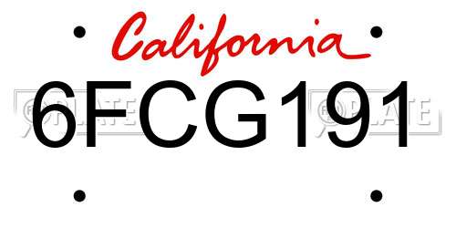 6FCG191 California License Plate