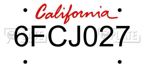 6FCJ027 California License Plate