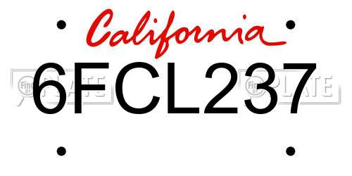 6FCL237 California License Plate