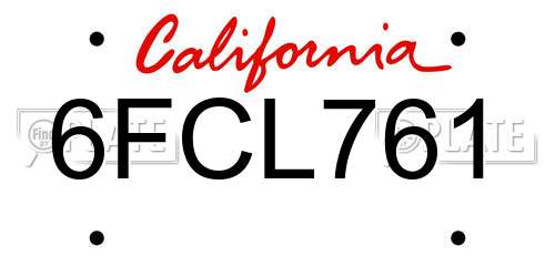 6FCL761 California License Plate