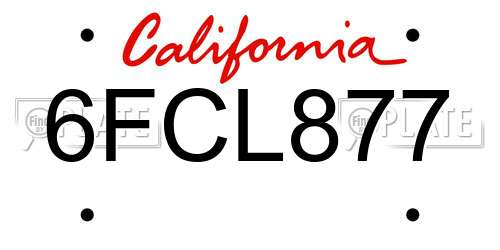 6FCL877 California License Plate