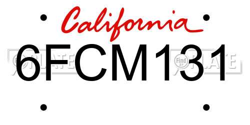 6FCM131 California License Plate