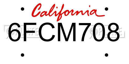 6FCM708 California License Plate