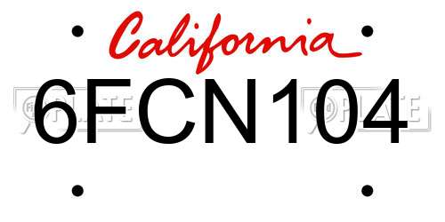 6FCN104 California License Plate