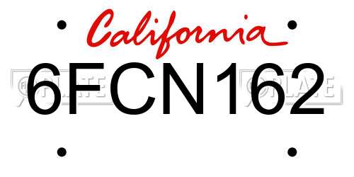 6FCN162 California License Plate