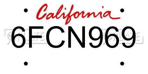 6FCN969 California License Plate