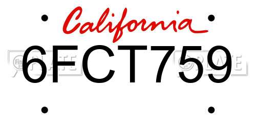 6FCT759 California License Plate