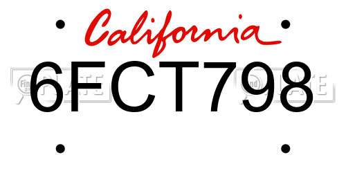 6FCT798 California License Plate