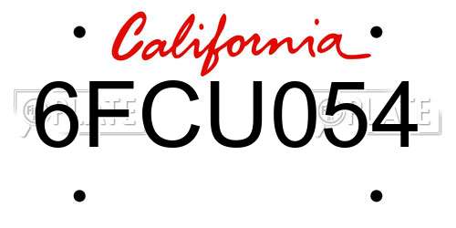 6FCU054 California License Plate