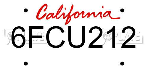 6FCU212 California License Plate