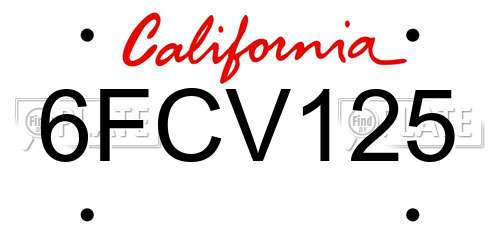 6FCV125 California License Plate