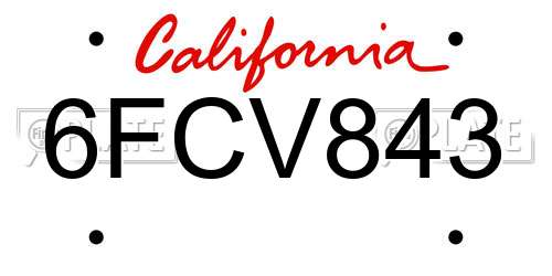 6FCV843 California License Plate