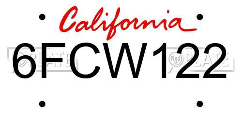 6FCW122 California License Plate