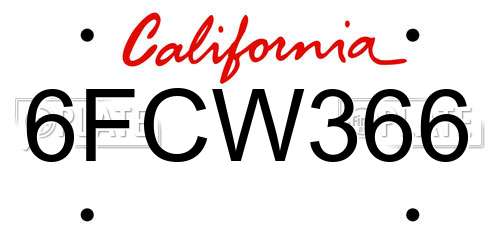 6FCW366 California License Plate