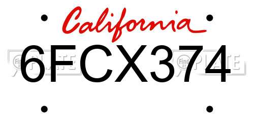6FCX374 California License Plate