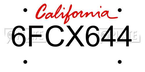 6FCX644 California License Plate