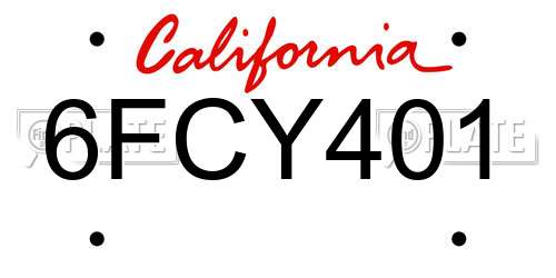 6FCY401 California License Plate