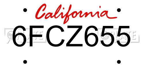 6FCZ655 California License Plate