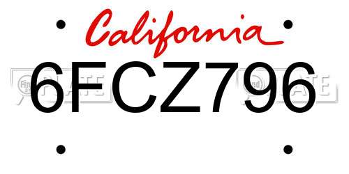 6FCZ796 California License Plate
