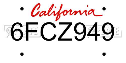 6FCZ949 California License Plate