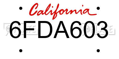 6FDA603 California License Plate