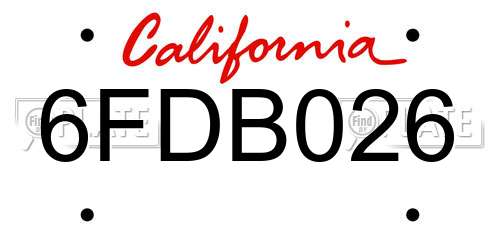 6FDB026 California License Plate