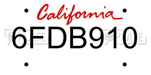 6FDB910 California License Plate