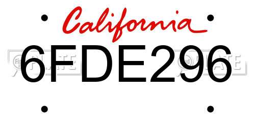 6FDE296 California License Plate