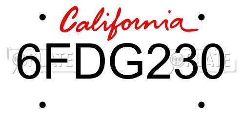 6FDG230 California License Plate
