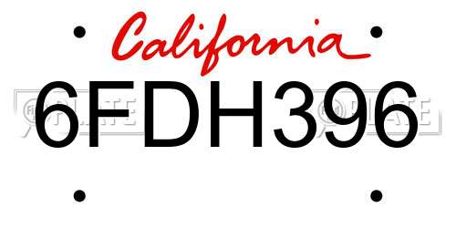 6FDH396 California License Plate