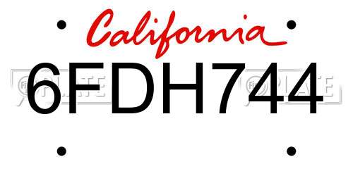 6FDH744 California License Plate