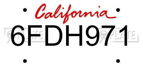 6FDH971 California License Plate