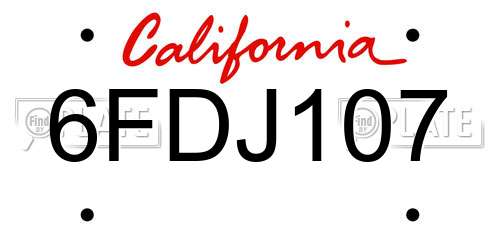 6FDJ107 California License Plate