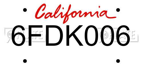 6FDK006 California License Plate