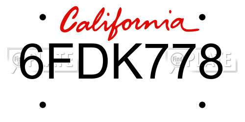 6FDK778 California License Plate