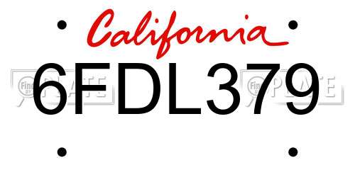 6FDL379 California License Plate