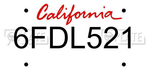 6FDL521 California License Plate