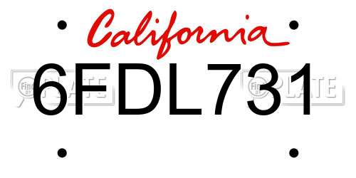 6FDL731 California License Plate