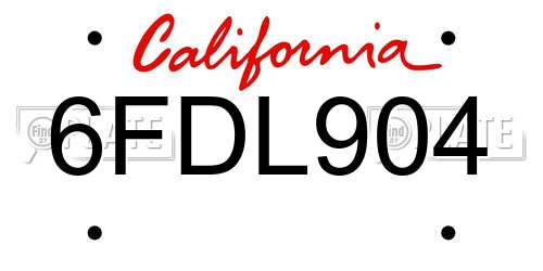 6FDL904 California License Plate
