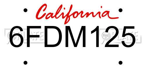 6FDM125 California License Plate