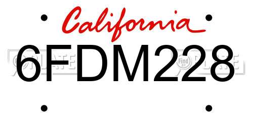 6FDM228 California License Plate