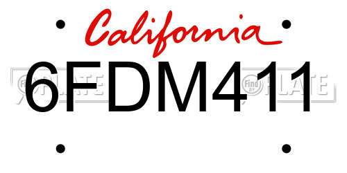 6FDM411 California License Plate